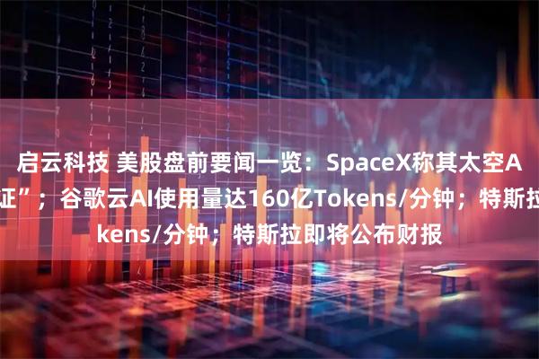 启云科技 美股盘前要闻一览：SpaceX称其太空AI技术“未经验证”；谷歌云AI使用量达160亿Tokens/分钟；特斯拉即将公布财报